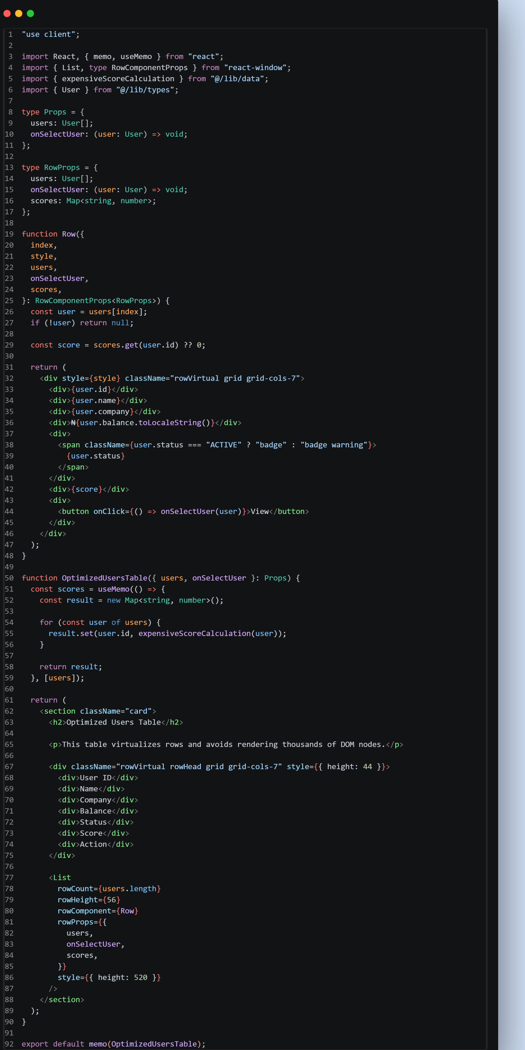 Optimized Table Code